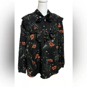 L.N.V black floral long sleeve top medium